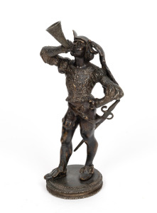 An antique cast bronze Renaissance Revival statue of a horn blower, 19th century, 29cm high.