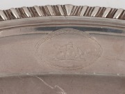 A Georgian sterling silver serving tray with gadrooned border and engraved pictorial crest, made by John Wakelin & William Taylor of London, circa 1783, 56.5cm wide, 3712 grams. - 2