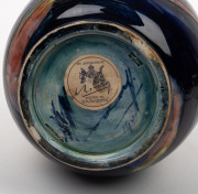 MOORCROFT English pottery vase decorated with trees in landscape and rare flambe glaze, underglazed blue signature mark "W. Moorcroft, 1941" with impressed signature mark and original paper label "By Appointment, Potter to H. M. The Queen", 28cm high. - 3