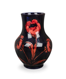MOORCROFT "Poppy" flambe baluster shaped English pottery vase underglaze blue signature mark to base "W. Moorcroft" and impressed "MOORCROFT", 26cm high.