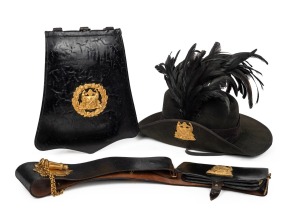 MAJOR ROBERT HAMILTON LINDSAY 1st AUSTRALIAN LIGHT HORSE (FIRST AUSTRALIAN VOLUNTEER HORSE): Impressive group belonging to Major Lindsay comprising of a slouch hat with plume, sabretache cross-belt and pouch, bible plus photograph portrait in full regalia