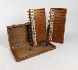 BOOKMAKER'S BOARD: Two original bookmaker's betting boards, showing odds for twelve horses on each board, in original timber carry case, overall 77 x 81.5cm when opened.