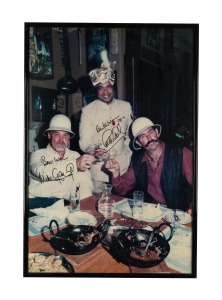 ENGLISH TEST CRICKETERS IN AUSTRALIA: A group of signed original photographs collected by cricket tragic Larry Mendonca, when famous cricketers visited his restaurant in Melbourne. Signatories include Ian Botham, Mike Gatting, Devon Malcolm, Mike Atherton