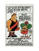 WEG: Five cartoon prints with AFL, cricket, and Formula One themes, two of which framed and glazed, the largest 90 x 60cm.