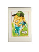 WEG: Five cartoon prints with AFL, cricket, and Formula One themes, two of which framed and glazed, the largest 90 x 60cm. - 4