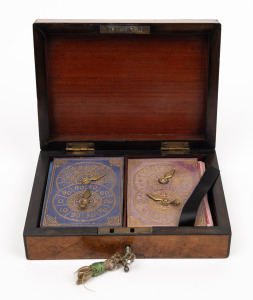 An antique English walnut boxed whist set, 19th century, ​​​​​​​16.5cm wide.