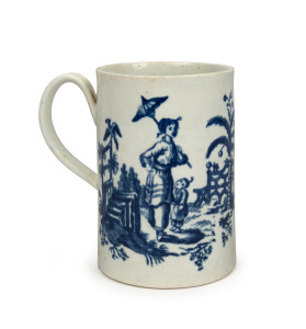 DR WALL WORCESTER antique English blue and white porcelain tankard, circa 1765, blue crescent mark to base, ​​​​​​​11.5cm high.