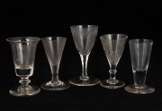 Five antique dram and cordial glasses, 18th/19th century, ​​​​​​​the largest 11.5cm high.