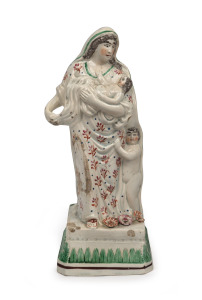 LIVERPOOL antique English pottery statue of a mother and children, circa 1800, ​​​​​​​25cm high.