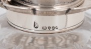 An antique English sterling silver and crystal inkwell engraved "A Testimony Of Regard From The Honourable York Scarlett", by Stewart Clifford of London, circa 1873, 13cm high, 22cm wide, the silver base (not including crystal) 497 grams. - 2