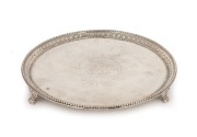 A Georgian sterling silver salver with engraved griffin crest, by John Crouch I & John Hannam of London, circa 1777, 19cm diameter, 305 grams.