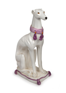 A vintage Italian porcelain greyhound statue, mid 20th century, 76cm high