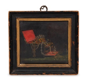 (after) LAURENS CRAEN (Dutch), (untitled casket of jewels), oil on wood panel, with inscription verso (partially legible), 14 x 16cm, 19.5 x 21cm.