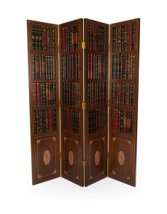 MAITLAND SMITH leather bound library book four-panel folding screen, 196cm high, 152cm wide