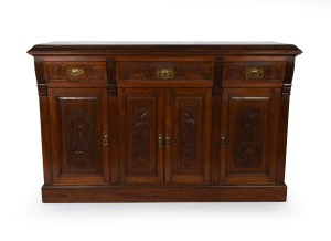 An antique carved walnut sideboard base, late 19th century, 97cm high, 151cm wide, 53cm deep