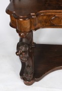 An antique huon pine dressing table with carved decoration, circa 1875. Note: Later walnut stain. A good restoration project. 175cm high, 123cm wide, 63cm deep - 3