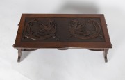 An Australian Arts & Crafts blackwood bay window seat, ornately carved with griffins and foliate decoration, early 20th century, 42cm high, 102cm wide, 40cm deep - 2