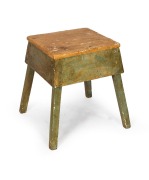 An antique green and yellow painted occasional table/stool, rustic farmhouse construction, South Australian origin, 19th century, 48cm high, 45cm wide, 43cm deep