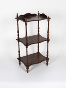 An antique Australian blackwood and kauri pine three tier whatnot, 19th century, 101cm high, 52cm wide, 38cm deep