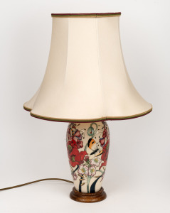MOORCROFT "Family Throught Flowers" English pottery table lamp and shade on a cream ground, in original box of issue, embossed factory mark to felt base, 58cm high overall.