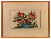 An antique Chinese painting on silk of pheasants and flowers, 18th/19th century, 21 x 33cm, 41 x 54cm overall.
