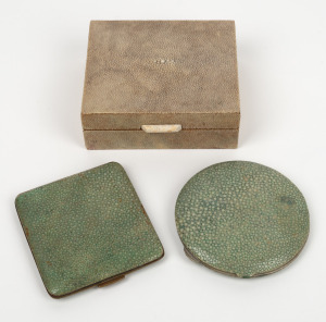 An Art Deco shagreen and ivory box with timber lining, together with a shagreen compact and cigarette case, circa 1920s (3 items), the box 11.5cm wide
