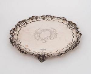 An antique English sterling silver salver, manufactured by Walker & Hall of Sheffield, circa 1896, 27cm wide, 420 grams.
