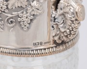 An antique English crystal claret jug with Bacchanalian silver plated mounts and barrel finial, 19th/20th century, 31cm high. - 3
