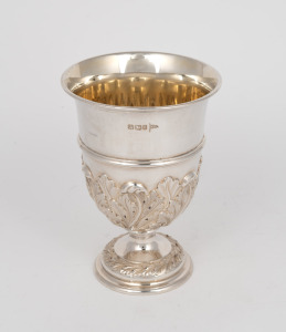 A vintage English sterling silver chalice with fine quality acanthus decoration, early to mid 20th century, ​​​​​​​13.5cm high, 230 grams.