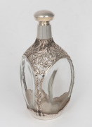 A Japanese export silver overlay Dimple Whisky decanter with bamboo decoration and stopper, stamped "ASAHI STERLING 950", circa 1920, 23cm high.