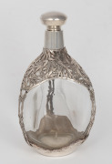 A Japanese export silver overlay Dimple Whisky decanter with bamboo decoration and stopper, stamped "ASAHI STERLING 950", circa 1920, 23cm high. - 2