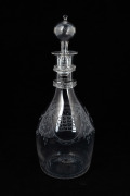 An antique Irish mould blown glass decanter with wheel cut engraving and ownership name "Isabella Greenlees", the neck with applied double collar rings, (possibly later stopper), circa 1800, 28cm high. - 2
