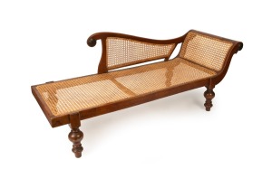 An antique Anglo-Indian teak and rattan day bed, early to mid 19th century, 79cm high, 195cm wide, 71cm deep