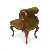BORDELLO CHAIR antique French Louis XV style carved solid walnut and green velvet upholstery, 19th century, 86cm high, 49cm wide, 64cm deep. - 3