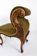 BORDELLO CHAIR antique French Louis XV style carved solid walnut and green velvet upholstery, 19th century, 86cm high, 49cm wide, 64cm deep. - 4