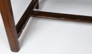 An antique French elm farmhouse table with cleated plank top, breadboard ends and stretcher base, 76cm high, 234cm wide, 80cm deep. - 4