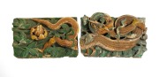 A rare and early Chinese porcelain architectural two sectional panel adorned with dragon and peonies, Ming Dynasty, 16th century, Note: Numerous repairs and losses. 40cm high, 126cm.