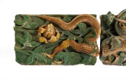 A rare and early Chinese porcelain architectural two sectional panel adorned with dragon and peonies, Ming Dynasty, 16th century, Note: Numerous repairs and losses. 40cm high, 126cm. - 3
