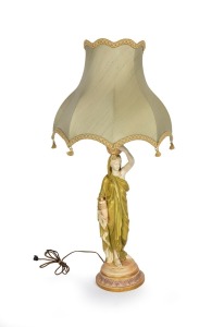 ROYAL WORCESTER English porcelain figural table lamp base and shade, stamped "Cricklite" with factory mark to base, 89cm high