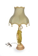 ROYAL WORCESTER English porcelain figural table lamp base and shade, stamped "Cricklite" with factory mark to base, 89cm high
