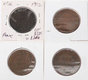 PENNIES: GEORGE V, 1912, 1914 and 2 x 1922, (4 coins), VF-EF+.