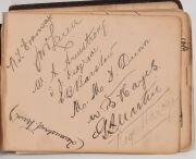An autograph book started in December 1907 by Geoffrey Austin Street (1894-1940), with most pages still present. Noted a Queensland 1907 team (Armstrong, McLaren, Evans, Redgrave, Hartigan, etc.), a NSW team (Bardsley, Gregory, Carter, Kelleway), a Victor - 6