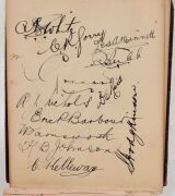 An autograph book started in December 1907 by Geoffrey Austin Street (1894-1940), with most pages still present. Noted a Queensland 1907 team (Armstrong, McLaren, Evans, Redgrave, Hartigan, etc.), a NSW team (Bardsley, Gregory, Carter, Kelleway), a Victor - 10
