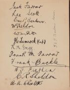 An autograph book started in December 1907 by Geoffrey Austin Street (1894-1940), with most pages still present. Noted a Queensland 1907 team (Armstrong, McLaren, Evans, Redgrave, Hartigan, etc.), a NSW team (Bardsley, Gregory, Carter, Kelleway), a Victor - 12
