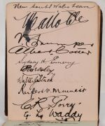 An autograph book started in December 1907 by Geoffrey Austin Street (1894-1940), with most pages still present. Noted a Queensland 1907 team (Armstrong, McLaren, Evans, Redgrave, Hartigan, etc.), a NSW team (Bardsley, Gregory, Carter, Kelleway), a Victor - 14