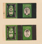 The 1938 Australian Team to England: A complete set of sixteen "Duncan's 60's Safety Matches" box wrappers plus a generic example (opened out) featuring portraits of the whole team, including C.W. Walker (South Australian wicket-keeper) who was chosen for - 6