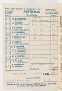 ENGLAND in AUSTRALIA 1928-29: "INTERNATIONAL SOUVENIR PROGRAMME and SCORE CARD - FIFTH TEST - Melbourne, Victoria. March 8th, 1929" 12pp [Melbourne : J.L. Anderson for A.J. Bennett]; the four page score card neatly filled out in pencil. Extremely scarce; - 4