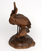 A Japanese carved wooden figural group of three cranes, signed on the base, 19th/20th century, ​​​​​​​40cm high - 3