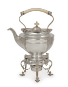 An antique English sterling silver and ivory spirit kettle by James Dixon & Sons of Sheffield, circa 1906, ​​​​​​​32cm high, 1007 grams including handle.
