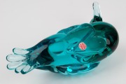 ARCHIMEDE SEGUSO green Murano glass duck statue, bearing original red and silver circular foil label "Made in Murano, Italy", 13cm high, 26cm long. - 2